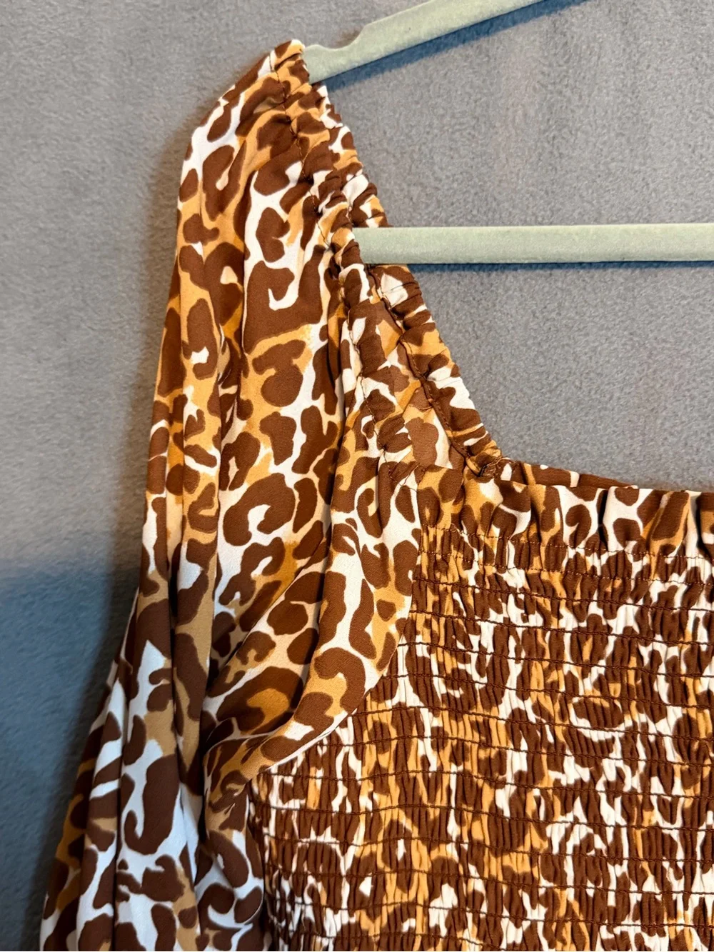 Lilly Pulitzer Brown Leopard Print Smocked Peplum Long Sleeve Blouse Cheetah